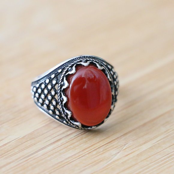 925 Sterling Silver Men's Rings with Red Agate - Picture 2 of 10